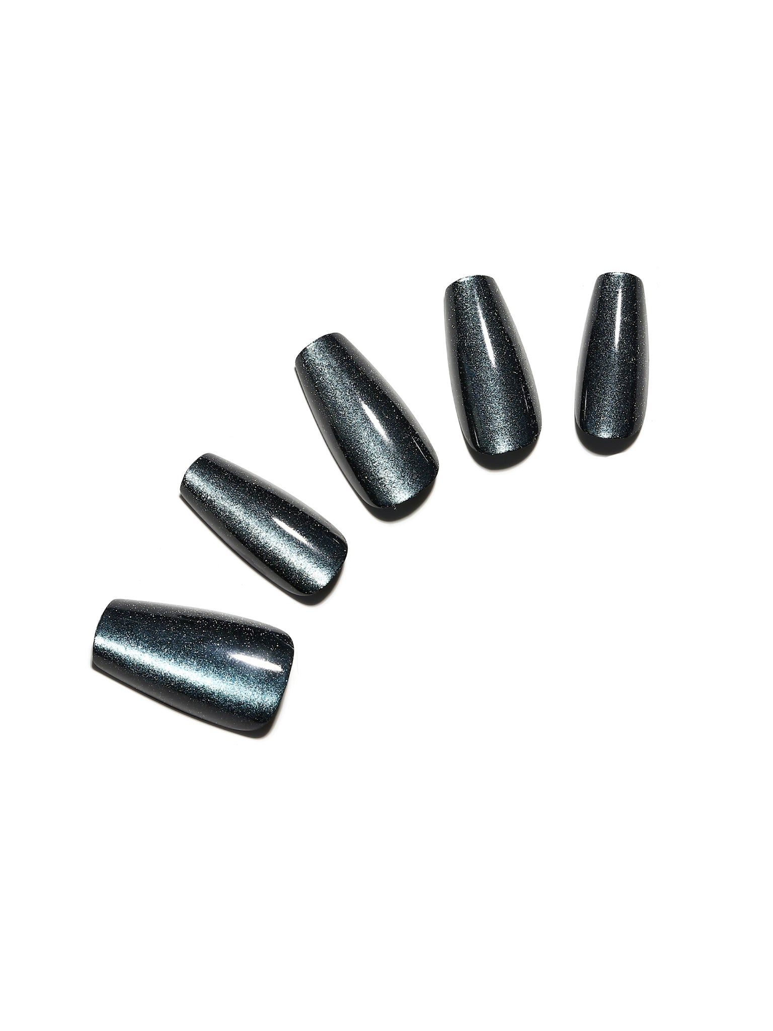 metallic gray coffin shape press on nails